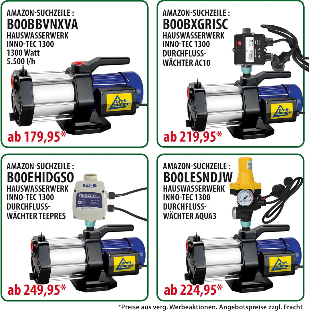 HAUSWASSERWERK HAUSWASSERAUTOMAT LEISE KREISELPUMPE PUMPE AQUA INNO-TEC 1300Watt mit DURCHFLUSSWÄCHE