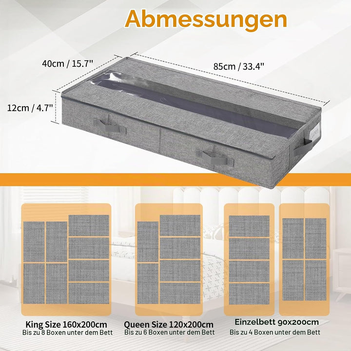 GARPROVM Stabil Unterbett Aufbewahrungsbox 3er Set, 85x40x12cm Formstabil Unterbettkommode Unterbett
