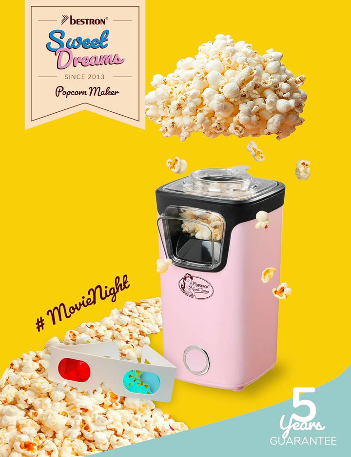 Bestron Popcornmaker, Turbo-Popcorn in unter 2 Minuten, Popcornmaschine mit Heisslufttechnologie, in