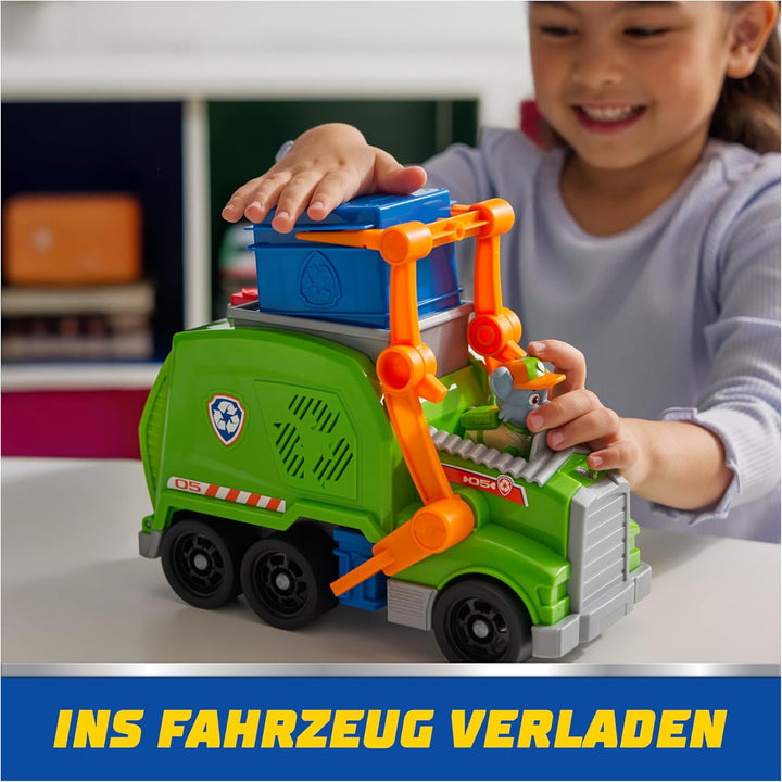 PAW Patrol, Extragrosser Recycling-Truck mit Rocky Spielfigur und Verwandlungsfunktion (Deluxe Fahrz