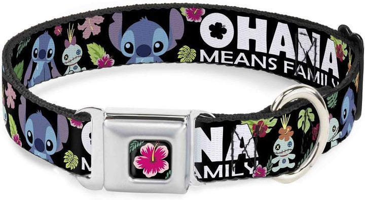 Buckle Down dc-wdy339-wm Dyer Lilo & Stitch Hibiskus Flower schwarz/pink Hundehalsband, wide-medium/