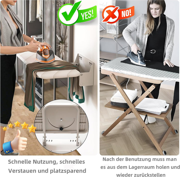 uyoyous Wandmontage Bügeltisch mit hitzebeständiger Baumwollbezug Klappbar Platzsparende 95x 30 cm B