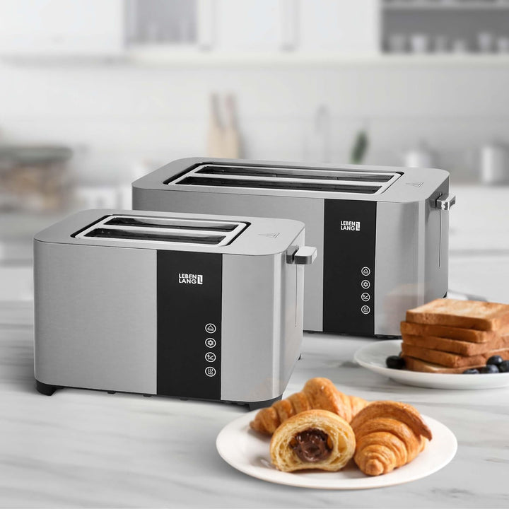 LEBENLANG Edelstahl Toaster mit Brötchenaufsatz 2 Scheiben - Touchscreen LED Display & 7 Stufen I 85