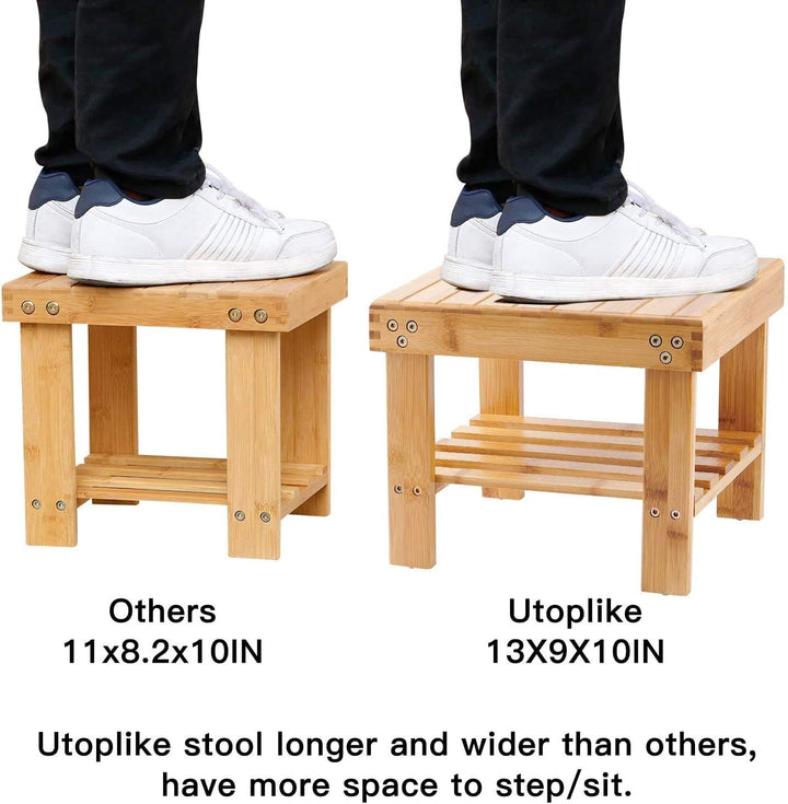 Utoplike holzhocker，fussbank Holz，Kleiner Bambus-Hocker mit Ablage, rutschfest und leicht, für Schla