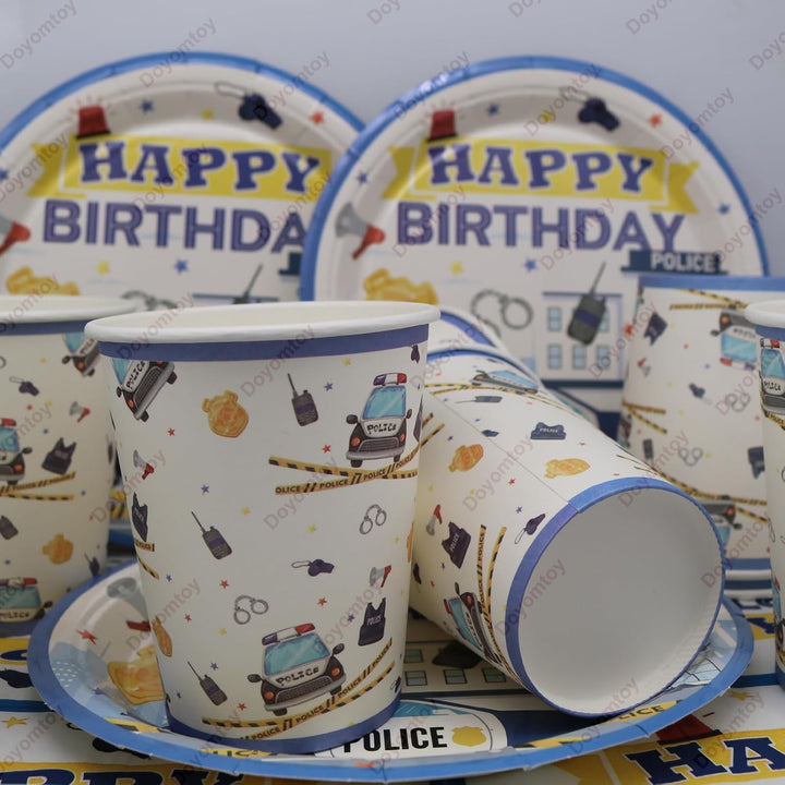 Doyomtoy Polizei Polizeiwagen Partygeschirr,60 Stück Polizisten und Auto-Thema Party Supplies,Geburt