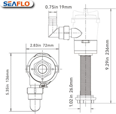 SEAFLO Luftsprudler Livewell Pumpe, 12 V, 800 GPH, tauchfähig, abnehmbare Kartusche (gerade) Straigh