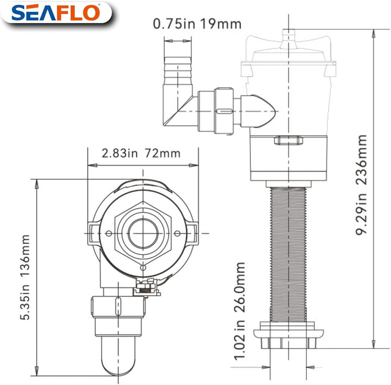 SEAFLO Luftsprudler Livewell Pumpe, 12 V, 800 GPH, tauchfähig, abnehmbare Kartusche (gerade) Straigh
