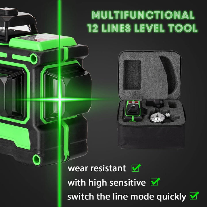 Vislone Kreuzlinienlaser, 3x360° Selbstnivellierender Grüner Laser-Wasserwaage, 3D-Rotationslaser mi
