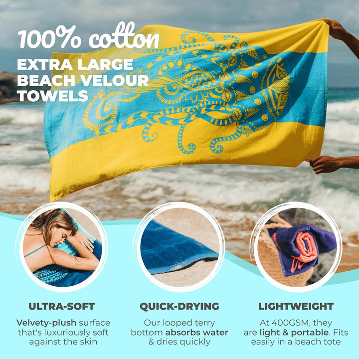Nova Blue Jellyfish Strandtuch – Tropische Blaue & gelbe Farben mit einzigartigem Design, extra gros
