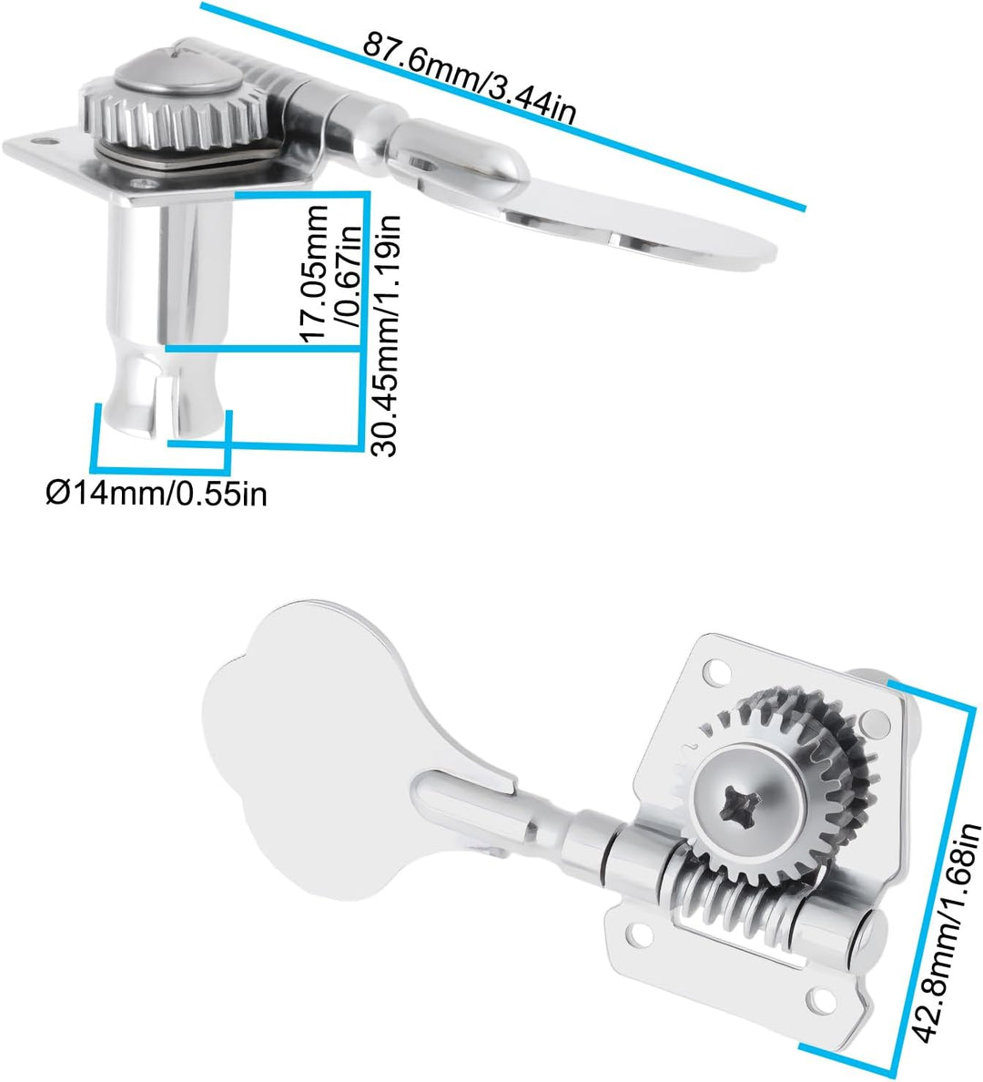 eMagTech 4 St¨¹ck E-Bass Rechts Offene Stimmwirbel f¨¹r 14 Mm (9/16 Zoll) Stimmwirbell?cher Chrom