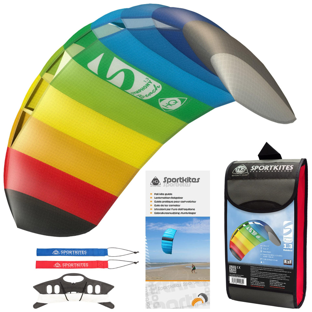 HQ Lenkmatte Lenkdrachen Symphony Beach III 1.3 Rainbow, Zweileiner Matte, Drachen für Kinder und Er