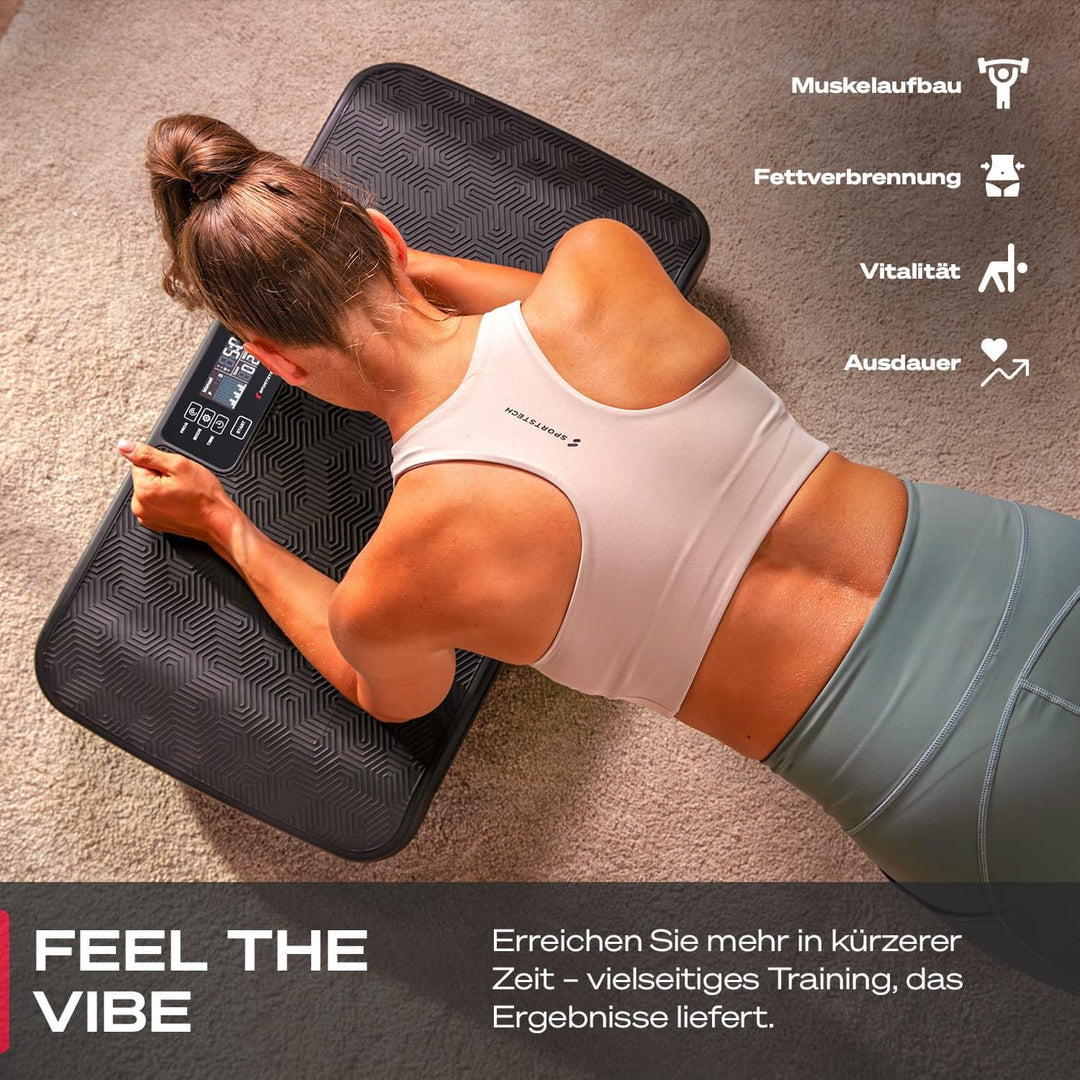 Sportstech 4D Vibrationsplatte für Zuhause, VP400 und sVibe, Smart LED, Trainingsbänder und Ropes, A