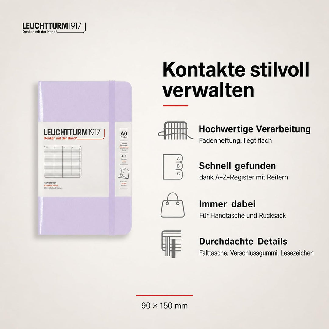 LEUCHTTURM1917 370361 Adressbuch Pocket (A6), Hardcover, Lilac Lilac Pocket (A6), Lilac Pocket (A6)