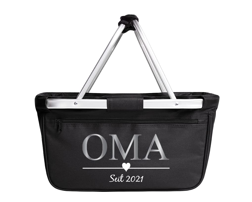 Einkaufskorb faltbar I OMA MOM Jahreszahl I personalisiert Geschenk stabil klappbar OPA (schwarz), S