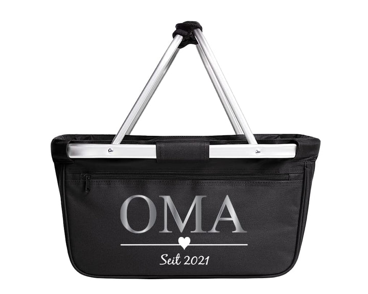 Einkaufskorb faltbar I OMA MOM Jahreszahl I personalisiert Geschenk stabil klappbar OPA (schwarz), S