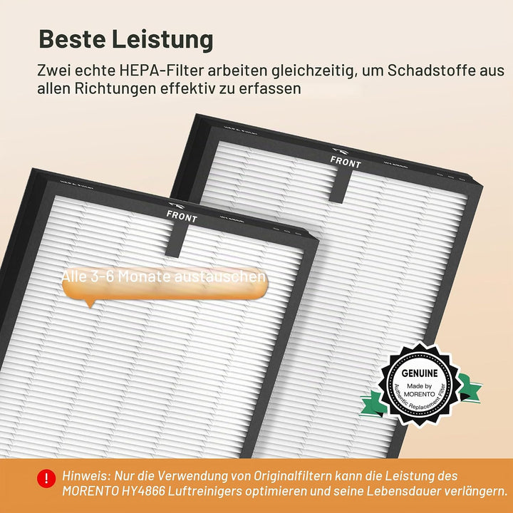 MORENTO HY4866 Original Luftreiniger Ersatzfilter, H13 Echter HEPA Filter wird verwendet, um Staub,