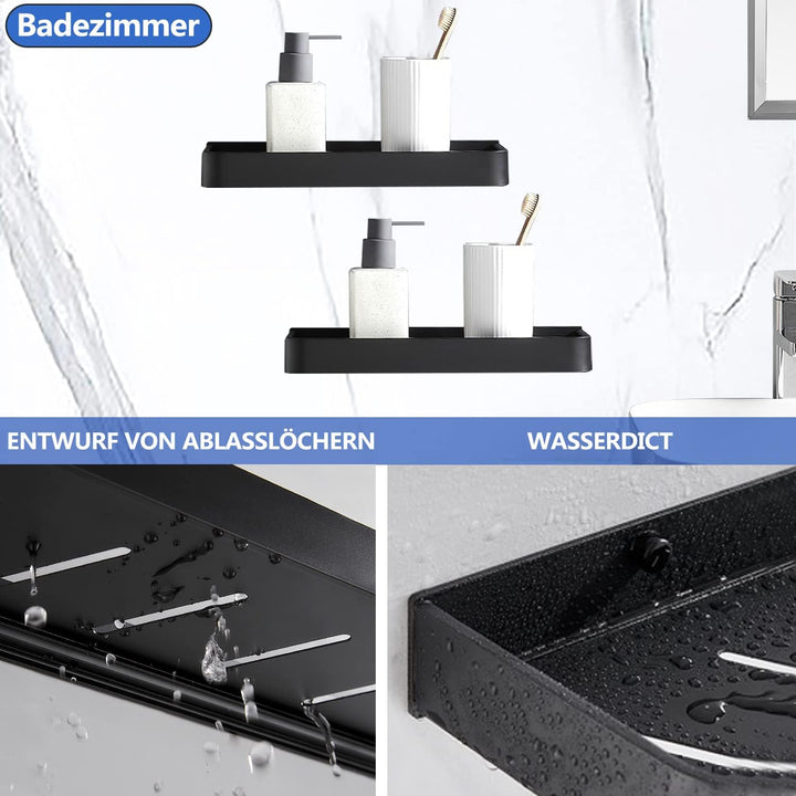 Camkum Duschablage Ohne Bohren Schwarz, 2 Stück Badezimmer Regal Selbstklebend Aluminium, Duschregal