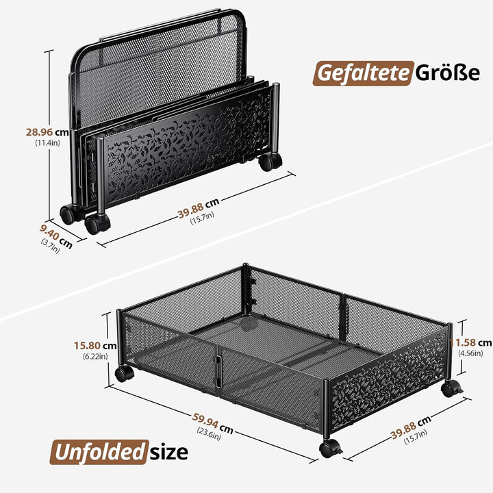 PHINOX Unterbett-Aufbewahrungsbox mit Rollen, 2 Stück faltbare Metall-Unterbettkommode zur Kleiderau