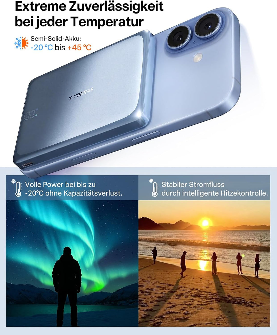 TORRAS MiniMag Pro Powerbank für MagSafe, 10000mAh Magnetische Akku, Blau | Ultra Slim Semi-Solid-St