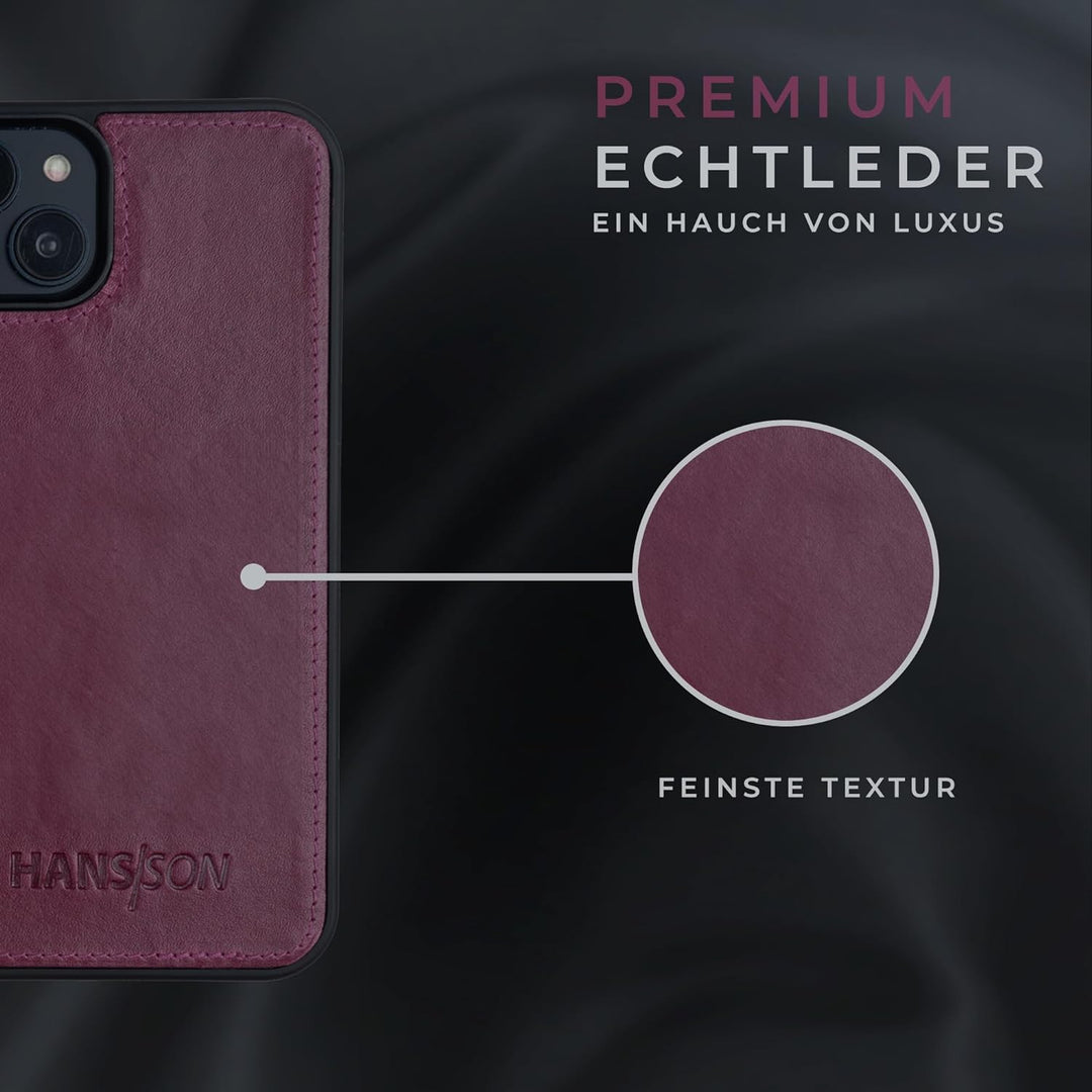 HANS/SON Lederhülle mit Kartenfächern | iPhone 14 | Echtleder | 6,1 Zoll | Schmal | Klapphülle | Sto