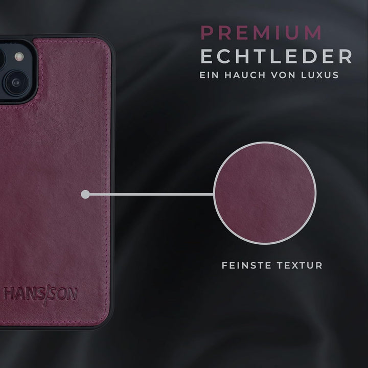 HANS/SON Lederhülle mit Kartenfächern | iPhone 14 | Echtleder | 6,1 Zoll | Schmal | Klapphülle | Sto