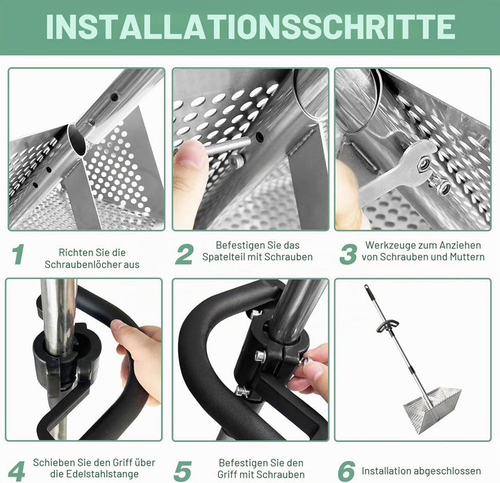 Sandflohharke, Sandsieb gross aus Edelstahl, Abnehmbarer 140 cm Langer Stiel Sand-Sieb mit rutschfes