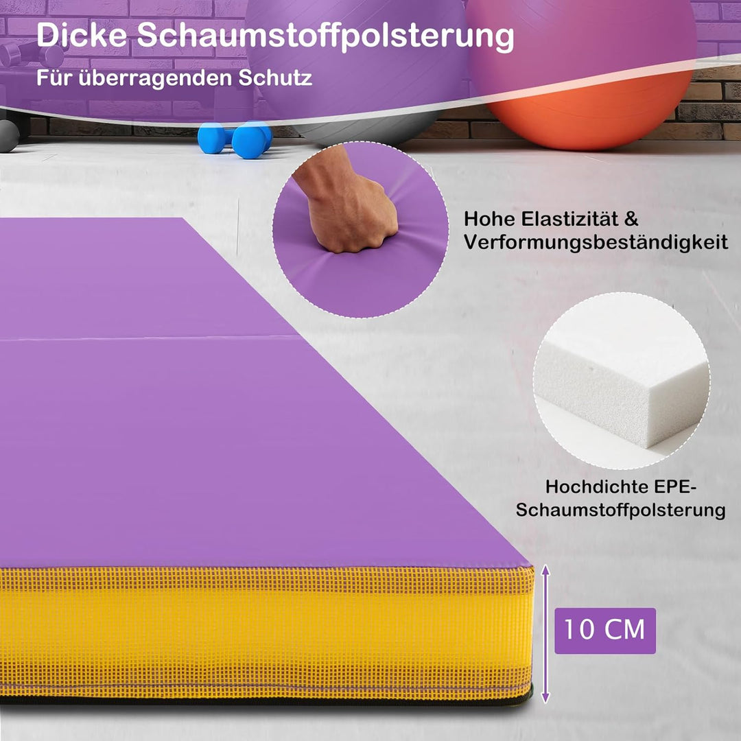 GYMAX Weichbodenmatte, 122 x 122 x 10 cm Klappbare Turnmatte mit Kunstlederbezug & Tragegriffen, Gym