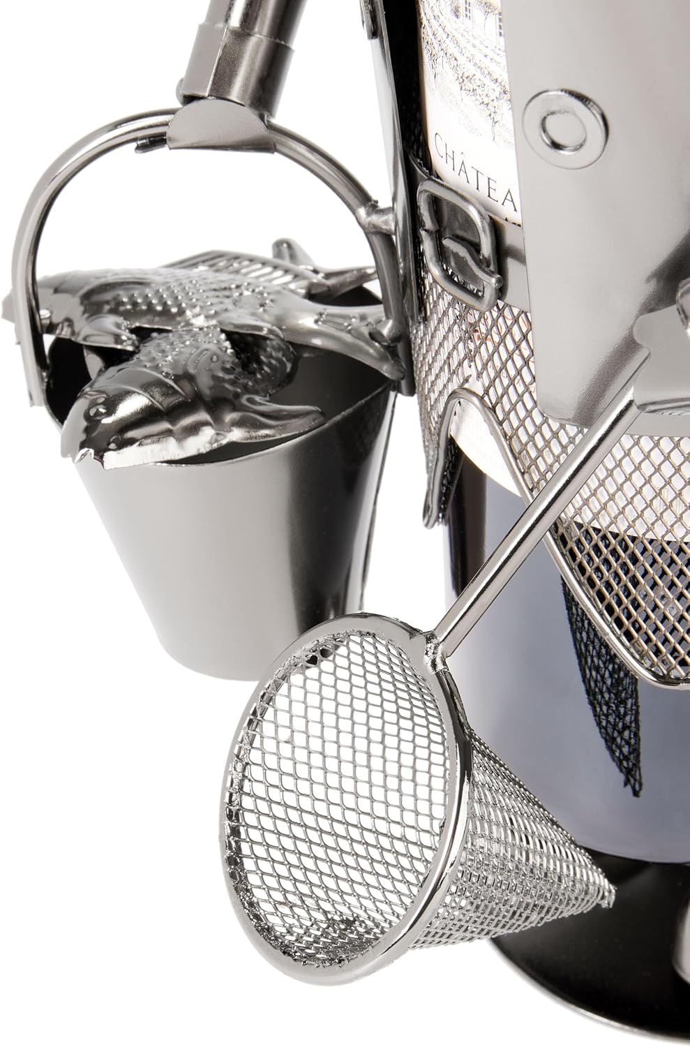BRUBAKER Weinflaschenhalter Angler mit Kescher - Metall Flaschenhalter Angeln - 35 cm Wein Geschenk