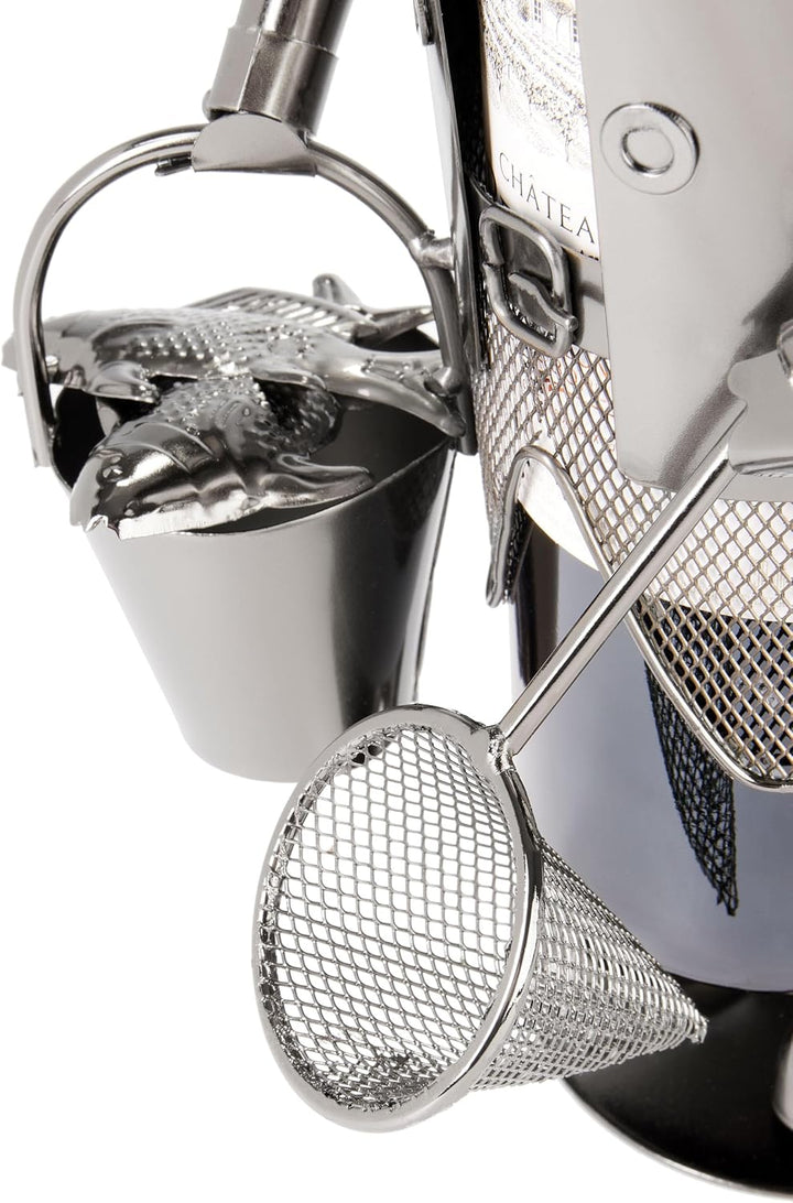 BRUBAKER Weinflaschenhalter Angler mit Kescher - Metall Flaschenhalter Angeln - 35 cm Wein Geschenk