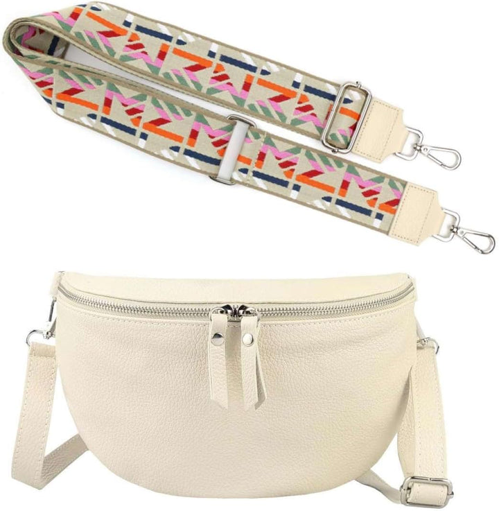 Made in Italy OBC Damen Set Gürteltasche + Schultergurt Leder Crossbody Hüfttasche Bauchtasche Umhän