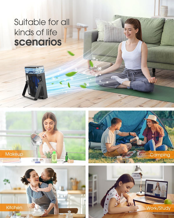Tragbarer Nebel-Ventilator, 8000mAh 8-Zoll wiederaufladbarer Wasser-Kühlungs-Nebel-Ventilator mit 60