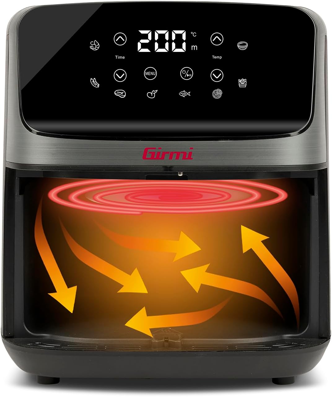 Girmi FG27 "Ecofrit Lite" Heissluftfritteuse, 4,2 Liter, 1400 W, Digitalanzeige, 8 Programme, Timer,