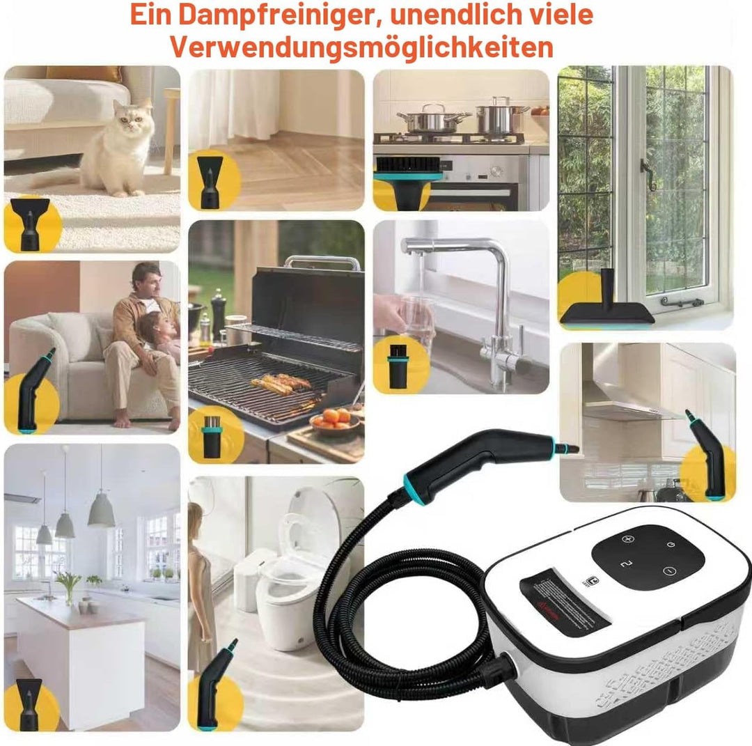 Dampfreiniger Handgerät, 6-Gang Steam Cleaner mit Grossem Tank & 10 Zubehör, 10s Schnellheizungs Han