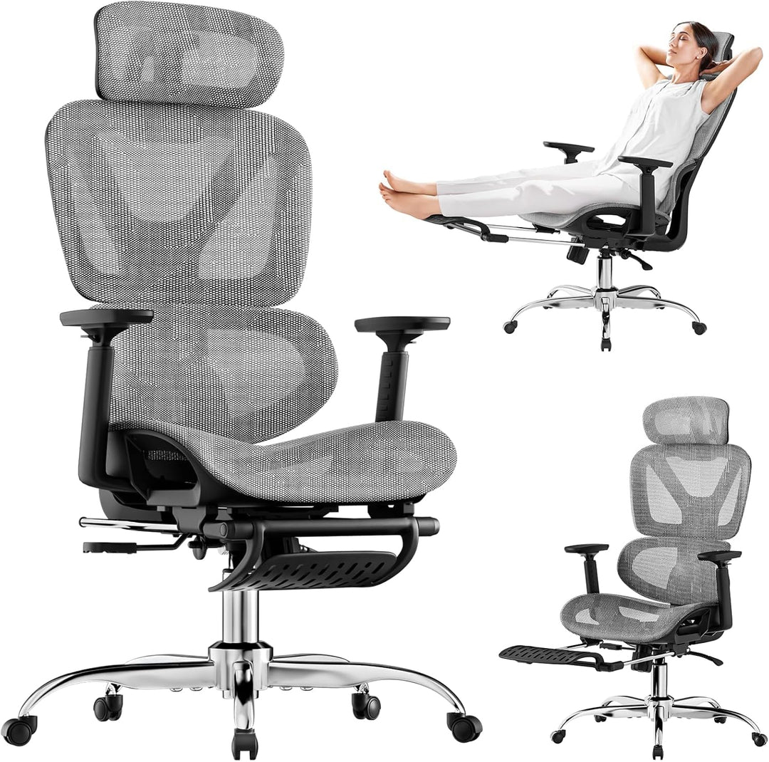 Bürostuhl Ergonomisch, Schreibtischstuhl mit Fussstütze, 90-120° Verstellbare Rückenlehne, Office Ch