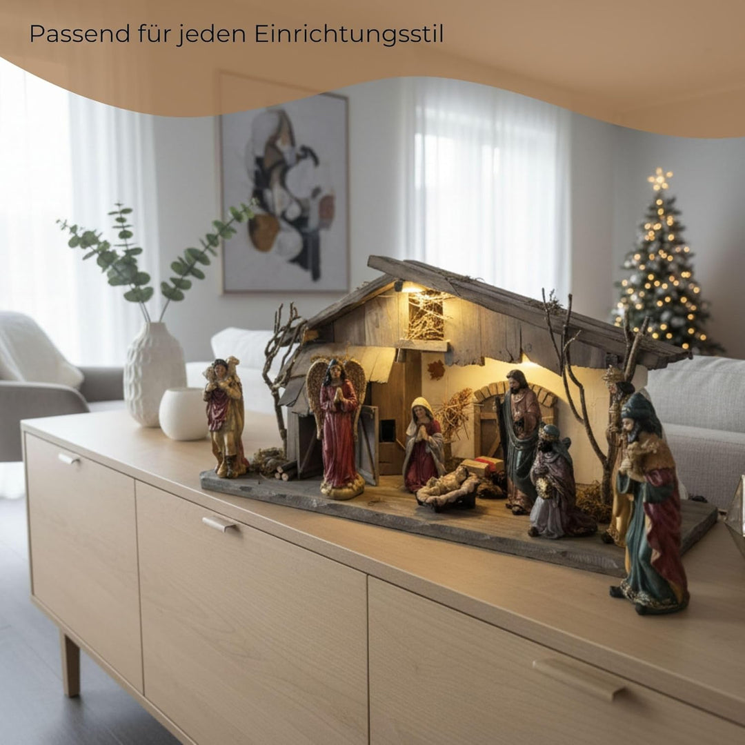 matches21 HOME &amp; HOBBY XXL Weihnachts-Krippe 60 x 27 cm - Grosse Holz-Krippe als innen Fensterdeko T