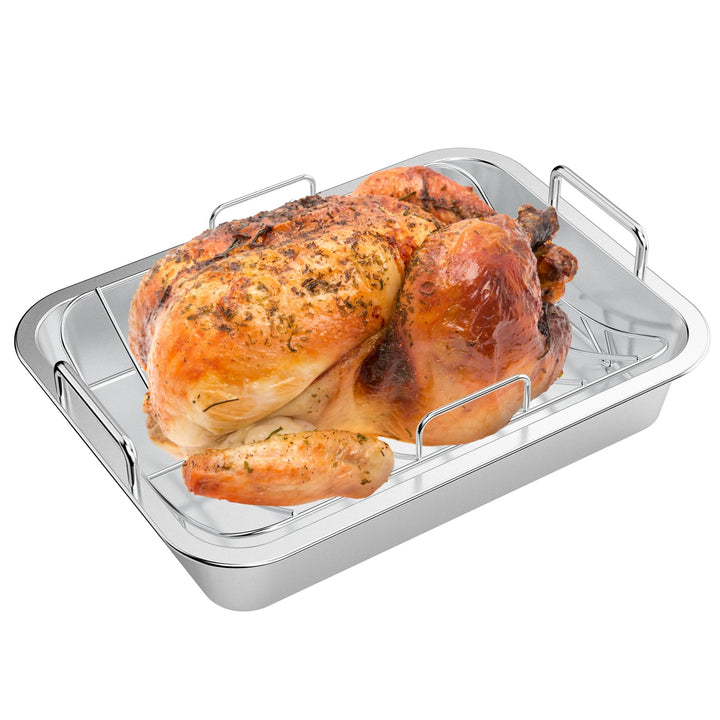 only fire Bräter mit Rack, Edelstah lauflaufform mit U-Rost für Hähnchen/Pute/Geflügel/Gemüse(40 * 2