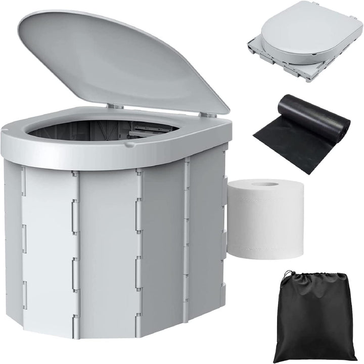 WADEO Tragbare Campingtoilette mit Deckel, 30 cm hohe Mobile Toilette mit 12 Stück Toilettenbeutel,