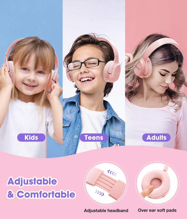 Kinder Kopfhörer Wireless 60H, Faltbare On Ear Kopfhörer mit MIC, Lautstärkebegrenzer 85dB/94dB Drah