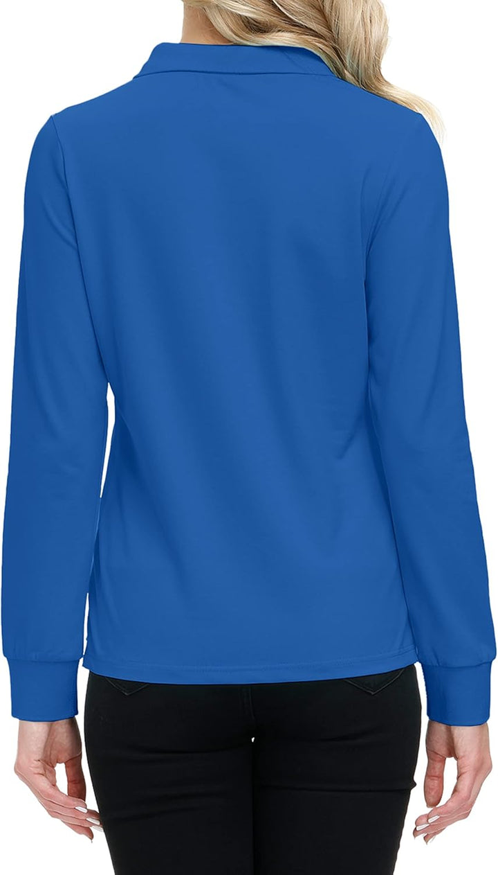 MoFiz Damen Poloshirt Langarm Baumwolle Polohemd Sport Polo Wintershirts mit Reissverschluss Kragen