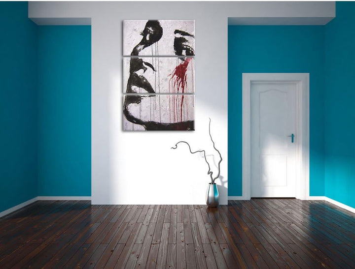 Pixxprint Abstrakt Frau Malerei Effekt 3-Teiler Leinwandbild 120x80 Bild auf Leinwand