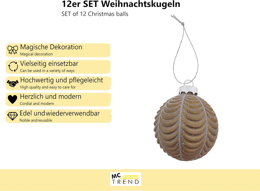 12er Set edle Luxus Glas Weihnachtskugeln Ø 6cm Weihnachtsbaum Kugeln Christbaumkugeln Weihnachts-De
