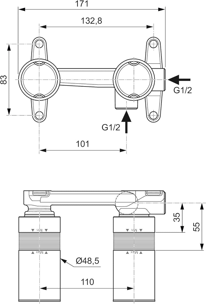 Ideal Standard A1313NU Unterputz Bausatz 1 für Einhebel-Wand-Waschtischarmaturen mit 28 mm FirmaFlow