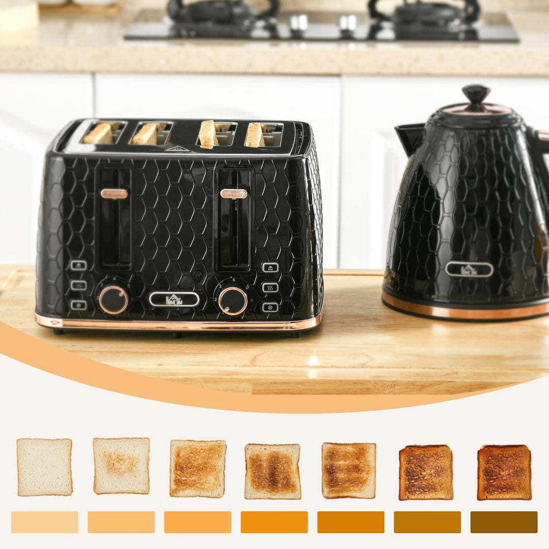 HOMCOM Wasserkocher Toaster Set 1,7L Wasserkocher 4 Toastscheiben Frühstücksset mit 7 Bräunungsstufe