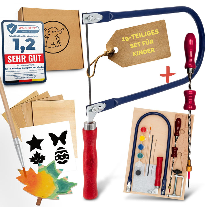 Eli® Laubsäge für Kinder inkl. Handbohrer- Komplett Set für Laubsägen inkl kreative Vorlagen - Laubs