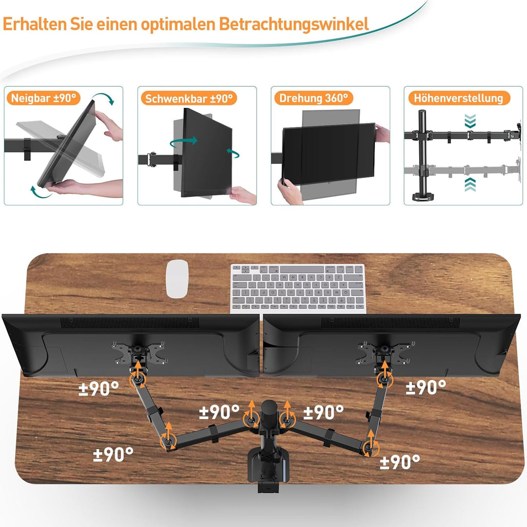 ELIVED Monitor Halterung 2 Monitore für 13-32 Zoll LED/LCD Bildschirm von VESA 75/100, Dual Monitor