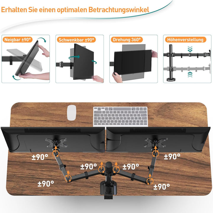 ELIVED Monitor Halterung 2 Monitore für 13-32 Zoll LED/LCD Bildschirm von VESA 75/100, Dual Monitor