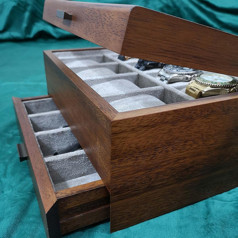 LOEAPEA Holz Uhrenbox mit Valet Schublade - Massivholz Vitrine für grosse Herren Armbanduhren | Komm