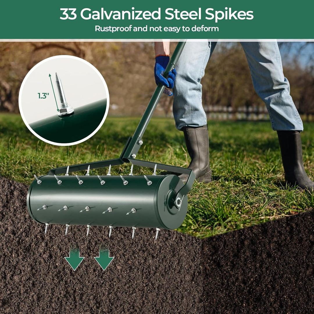FANTASK Rasenlüfter Walze, rollender Aerifizierer manuell mit Stiel & 3,4cm Nägeln, Gartenwalze, Ver