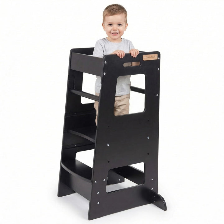 KiddyMoon Lernturm Für Kinder Ab 1 Jahr, Anti-Kipp-Schutz, 3-Fach Höhenverstellbar, Schutzbügel, Mon