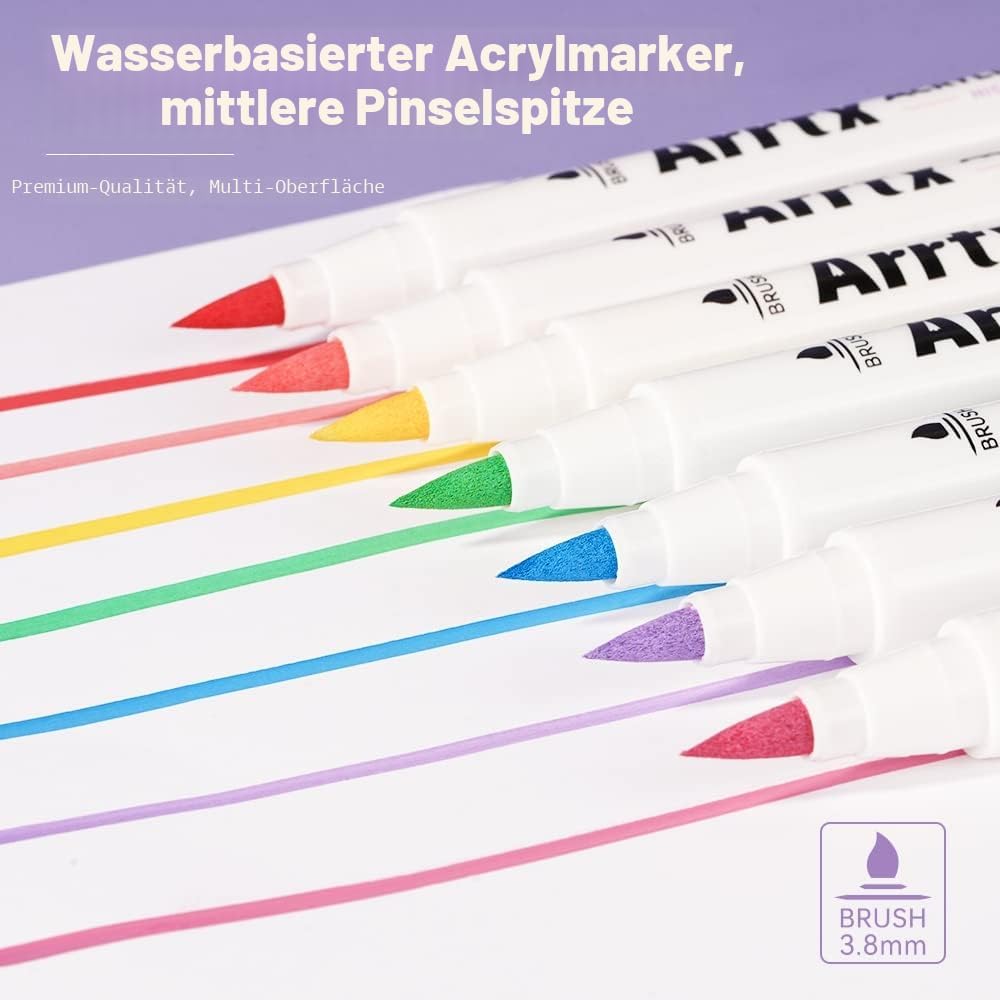 Arrtx Acrylstifte für Steine Bemalen, 30 Farben Acrylstifte Marker Pinsel Spitze, Permanent Acrylmar